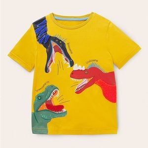 Mini Boden Kids' Peeking In Textured Dinosaurs T-Shirt, Daffodil size 3-4Y